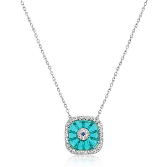 Square Evil Eye Women's Rhodium Plated Silver Necklace