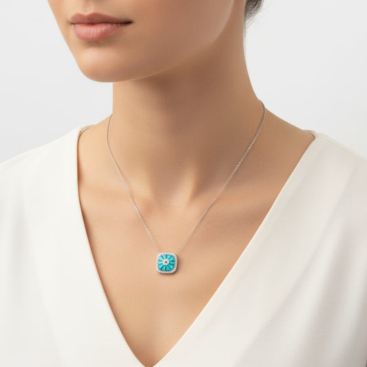 Square Evil Eye Women's Rhodium Plated Silver Necklace