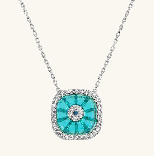 Square Evil Eye Women's Rhodium Plated Silver Necklace