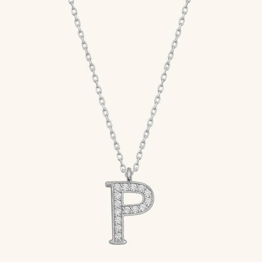 Rhodinierte Damen-Silberkette mit Buchstaben P