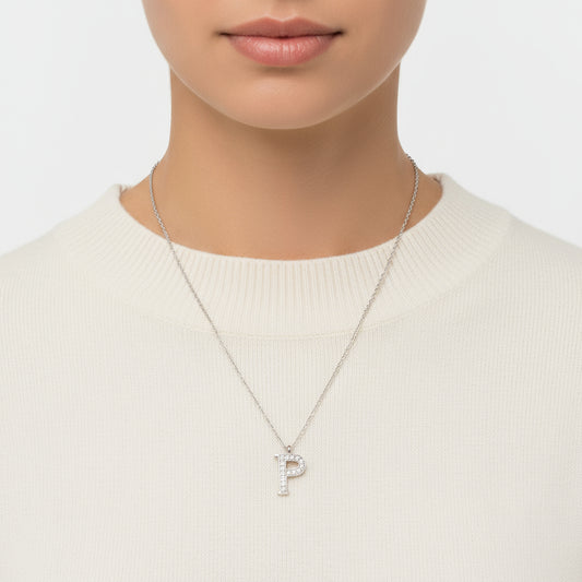 Rhodinierte Damen-Silberkette mit Buchstaben P