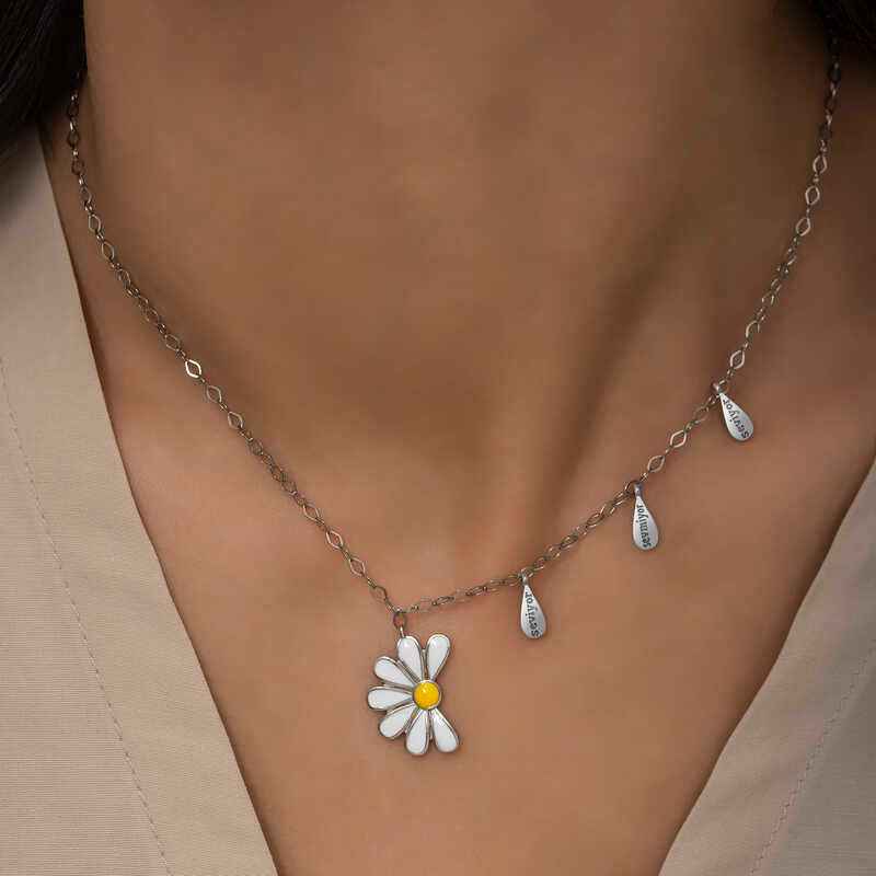 Rhodium-Plated Daisy "He Loves Me, He Loves Me Not" Women's Silver Necklace