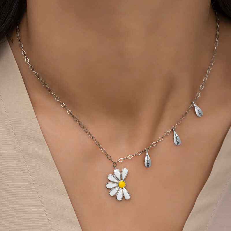 Rhodium-Plated Daisy "He Loves Me, He Loves Me Not" Women's Silver Necklace