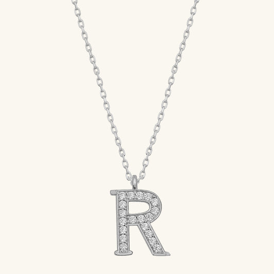 Rhodinierte Damen-Silberkette mit dem Buchstaben R
