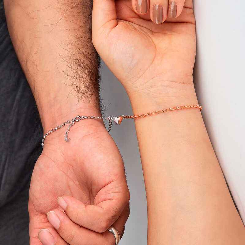 Rhodium Rose Plated Double Heart Love Silver Bracelet