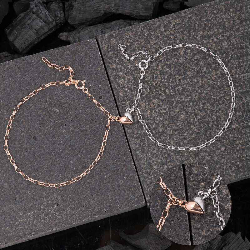 Rhodium Rose Plated Double Heart Love Silver Bracelet