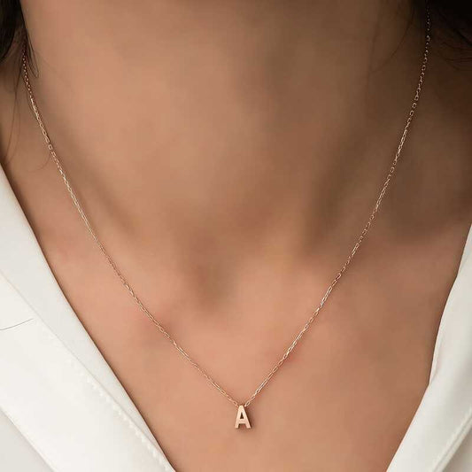 Rose Plated 3D Letter A Women's Silver Necklace