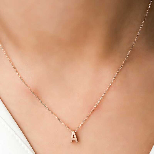 Rose Plated 3D Letter A Women's Silver Necklace