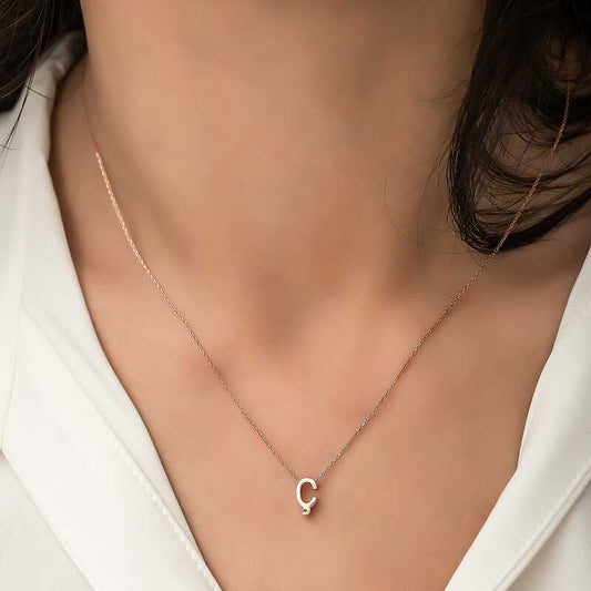 Rose Plated 3D Letter "Ç" Women's Silver Necklace