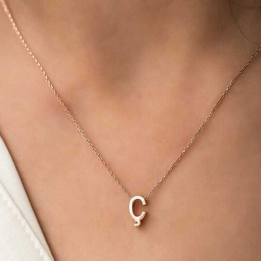 Rose Plated 3D Letter "Ç" Women's Silver Necklace