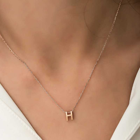 Rose Plated 3D Letter H Women's Silver Necklace