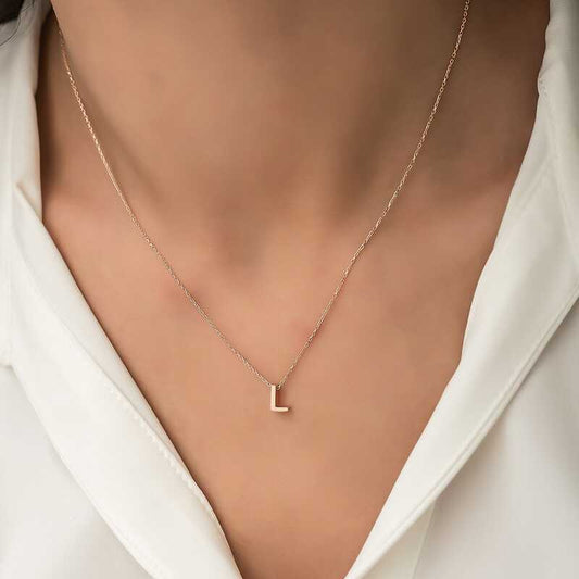 Rose Plated 3D Letter L Women's Silver Necklace