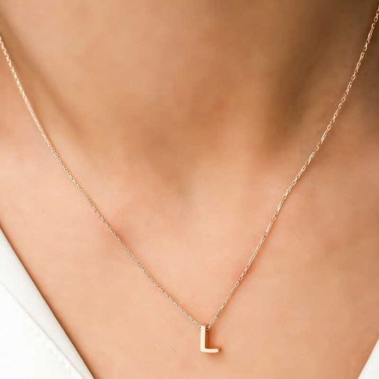 Rose Plated 3D Letter L Women's Silver Necklace
