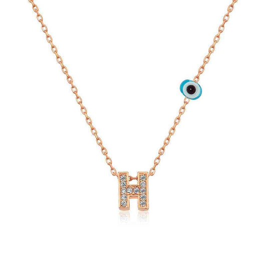 Rose Plated 3D Evil Eye Letter Women's Silver Necklace