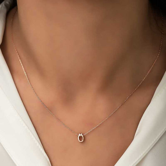 Rose Plated 3D Letter "Ö" Women's Silver Necklace