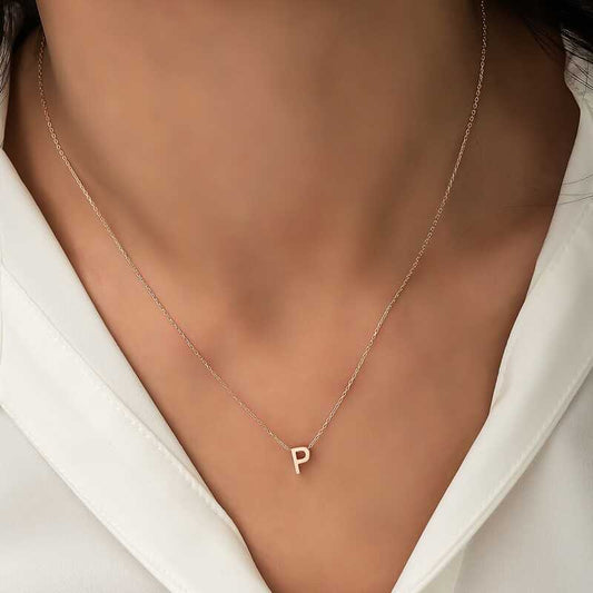 Rose Plated 3D Letter P Women's Silver Necklace