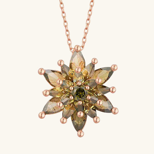 Rose Plated Olive Green 4 Layer Lotus Flower Women's Silver Necklace