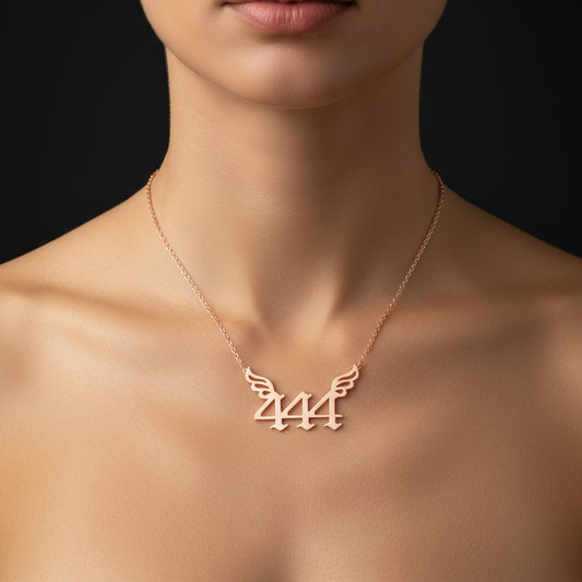 Rosévergoldete Damen-Silberkette mit Engelszahl 444