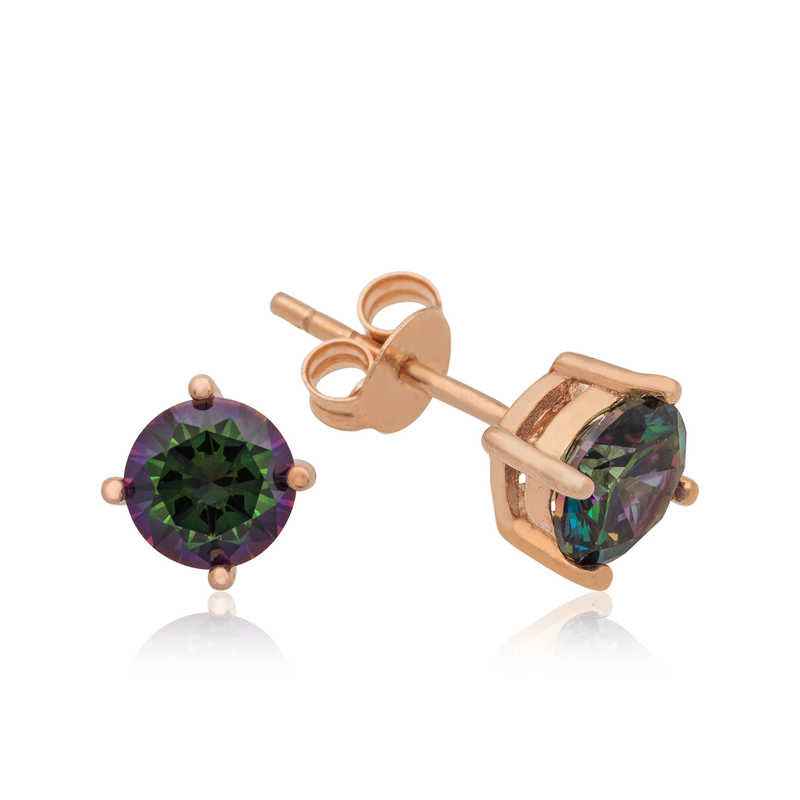Rose Plated 5 mm Mystic Topaz Stud Silver Earrings