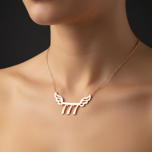 Rose Plated 777 Angel Number Women's Silver Necklace