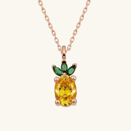 Rose Plated Pineapple Figurine Fruit Silver Necklace