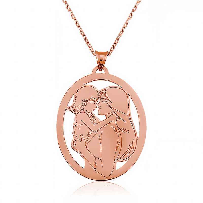 Rose Plated Mother Daughter Silver Necklace