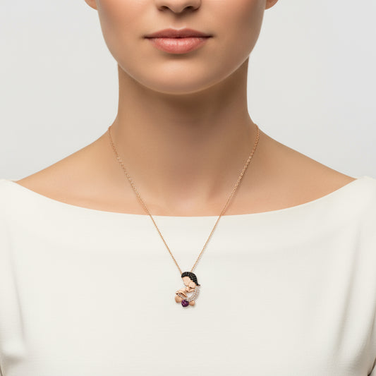 Rose Plated Mother and Baby Women's Silver Necklace