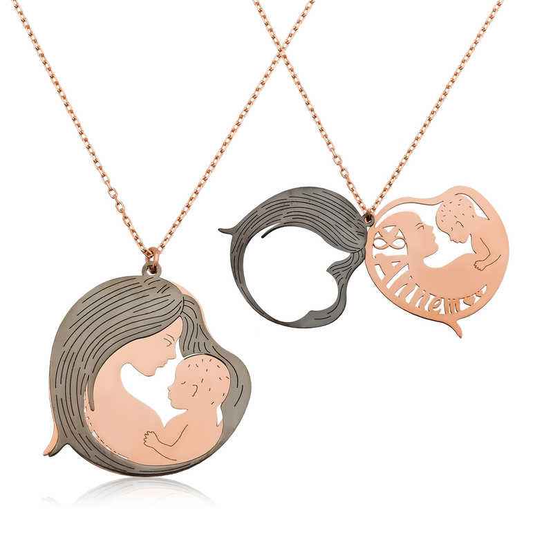 Rose Plated Mother and Baby Silver Pendant