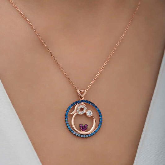 Rose Plated Mother and Baby Love Women's Silver Necklace