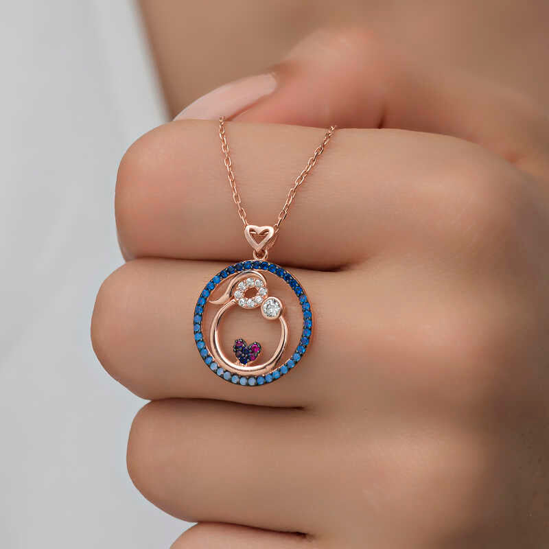Rose Plated Mother and Baby Love Women's Silver Necklace