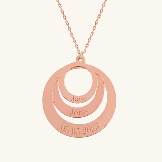 Collier en argent plaqué rose avec nom et cercle d'amour pour femme