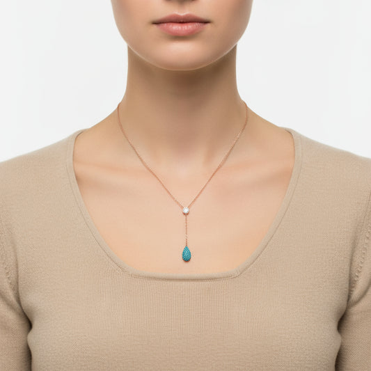 Rose Plated Love Drop Women's Silver Necklace