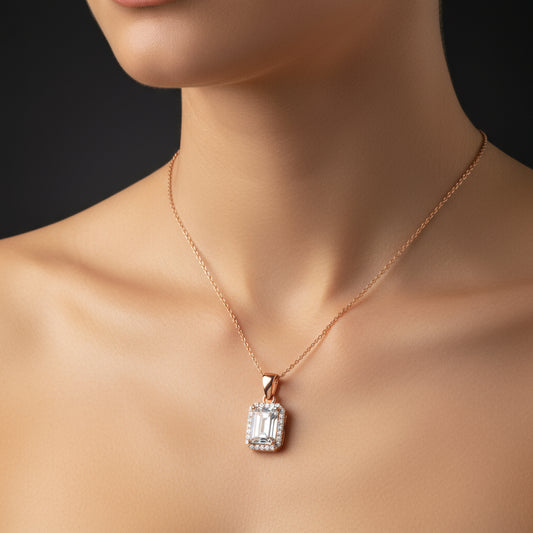 Rose Plated Baguette Stone Women's Silver Necklace