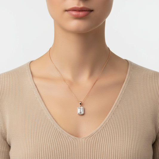 Rosévergoldete Damen-Silberkette mit Baguette-Stein