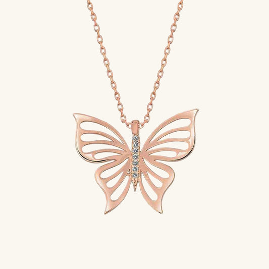 Spring Butterfly Rose Gold Plated Women's Silver Necklace