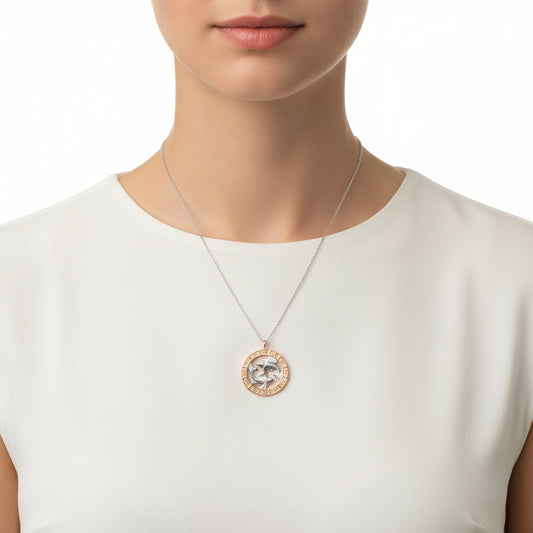 Collier en argent plaqué or rose avec signe du zodiaque Poissons