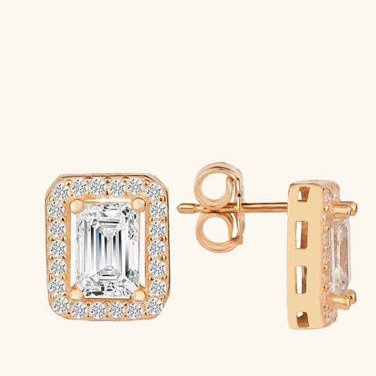 Rose Plated White Baguette Stone Stud Women's Silver Earrings