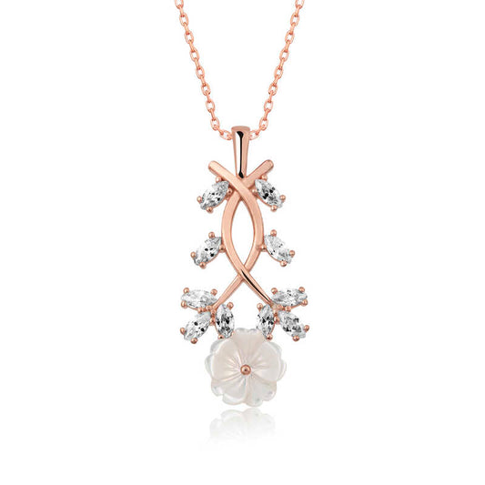 White Spring Flower Rose Plated Silver Necklace