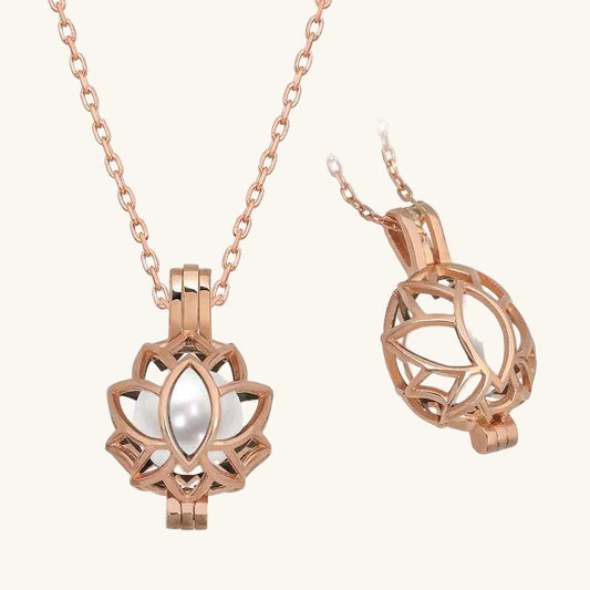 Rose Plated White Pearl Caged Lotus Women's Silver Pendant