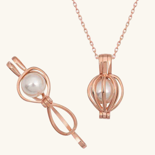 Rose Plated White Pearl Women's Silver Necklace