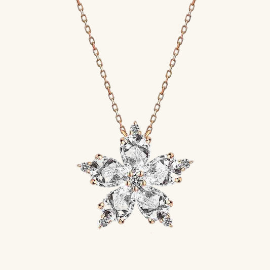 White Camellia Flower Rose Plated Silver Necklace