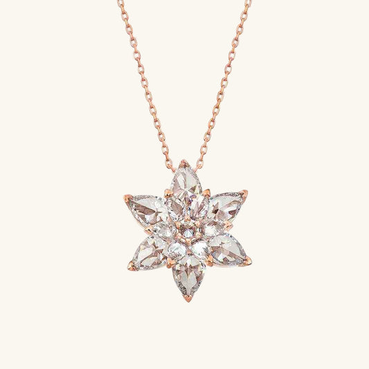 White Lotus Flower Rose Plated Silver Necklace