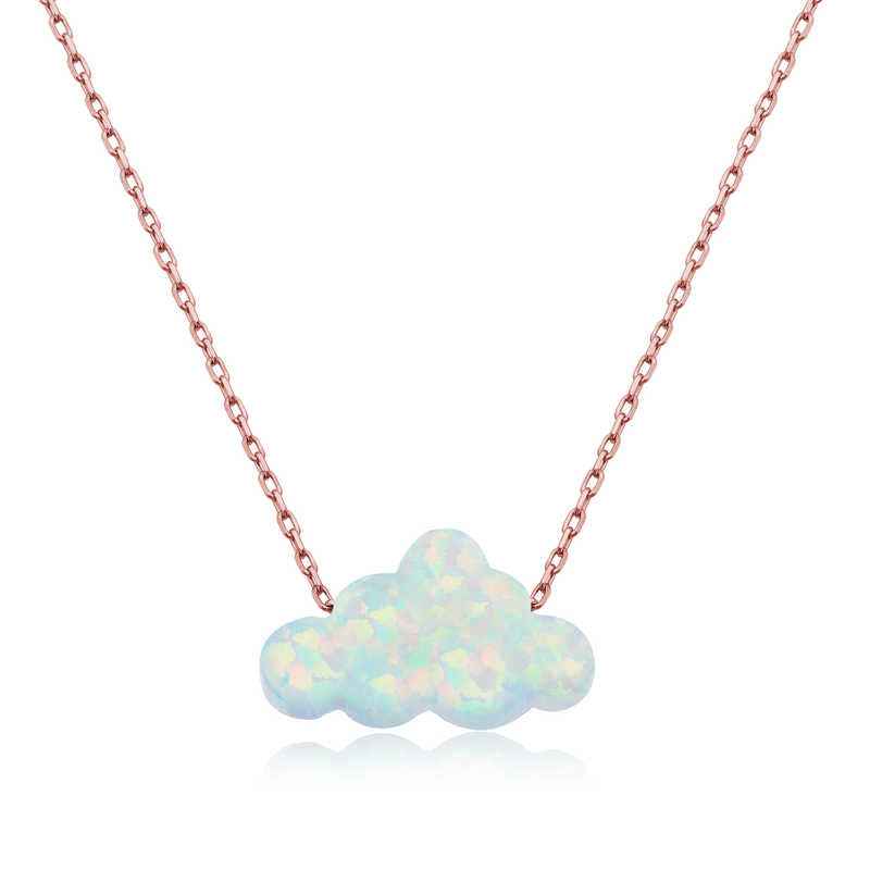 Rose Gold Plated White Opal Stone Cloud Women's Silver Necklace