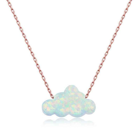 Rose Gold Plated White Opal Stone Cloud Women's Silver Necklace