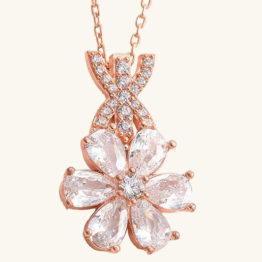 Rose Plated White Love Flower Women's Silver Necklace