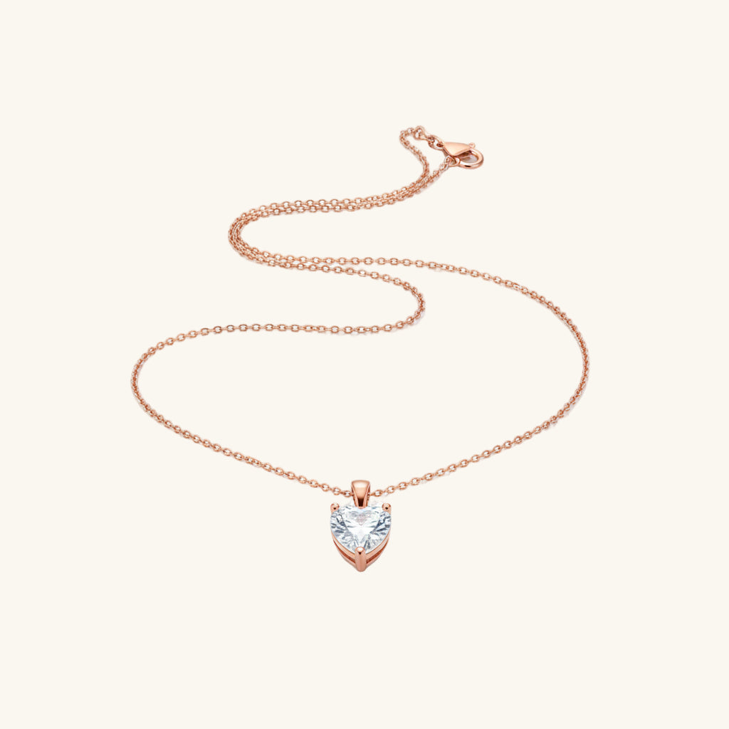Rose Plated White Stone Heart Women's Silver Necklace