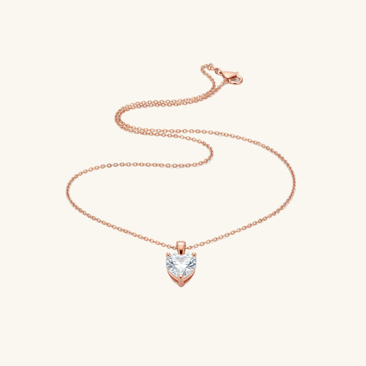 Rose Plated White Stone Heart Women's Silver Necklace