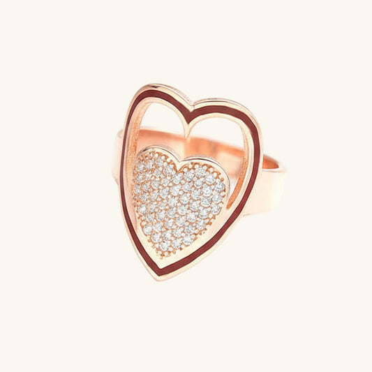 Weißer Stein Herz Rose Plattiert Damen Silber Ring