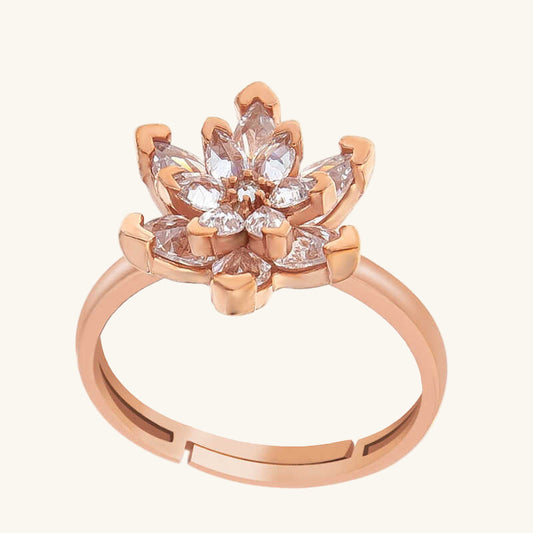 Rosévergoldeter Silberring mit weißem Stein und Lotusblüte für Damen