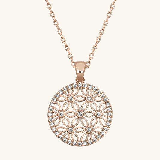 Rose Plated White Stone Flower of Life Women's Silver Pendant